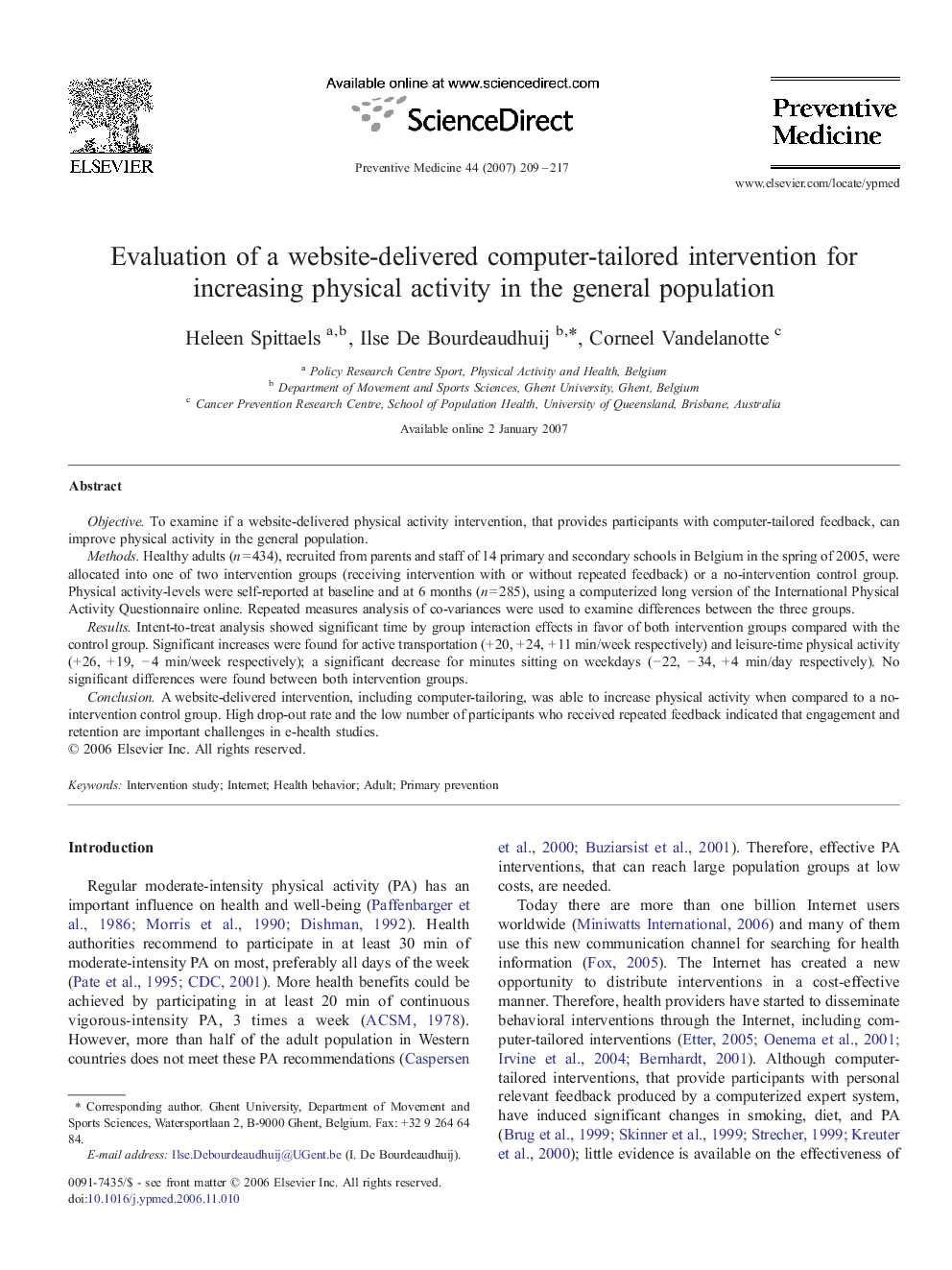 Evaluation of a website-delivered computer-tailored intervention for increasing physical activity in the general population