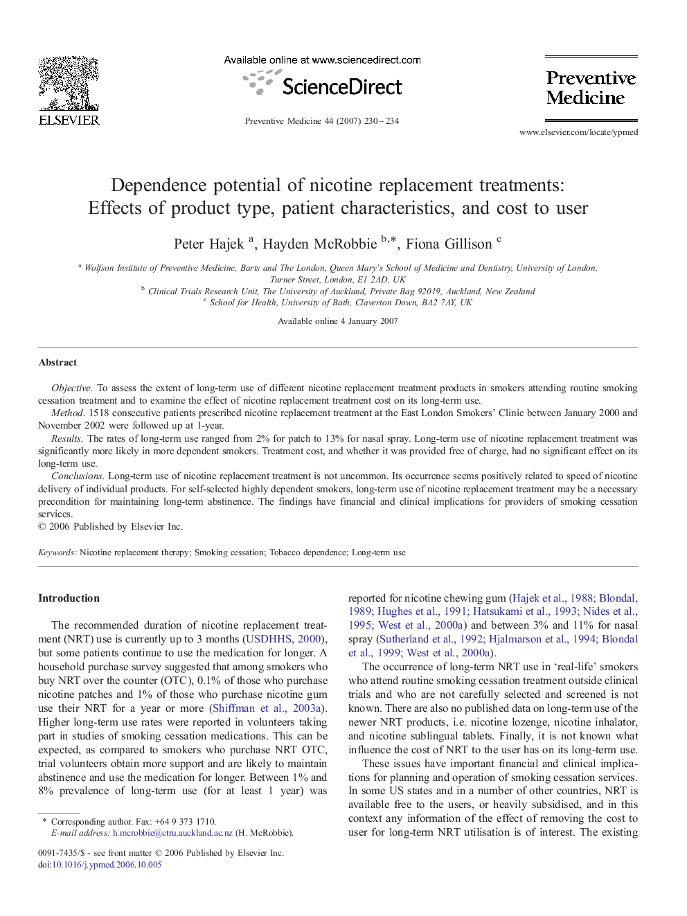 Dependence potential of nicotine replacement treatments: Effects of product type, patient characteristics, and cost to user