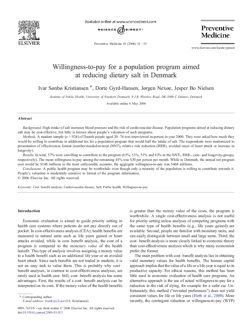 Willingness-to-pay for a population program aimed at reducing dietary salt in Denmark