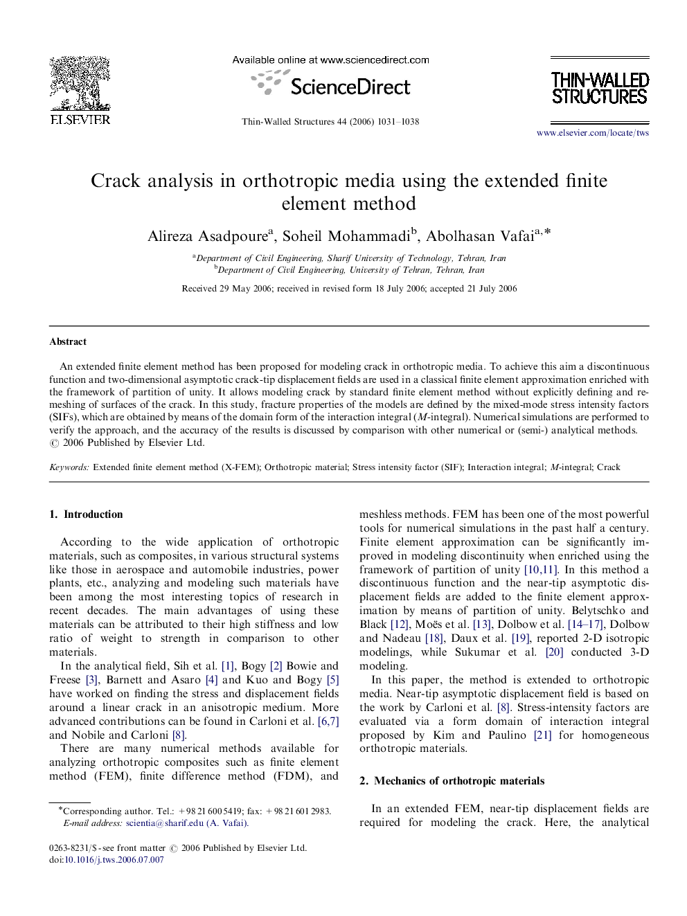 Crack analysis in orthotropic media using the extended finite element method