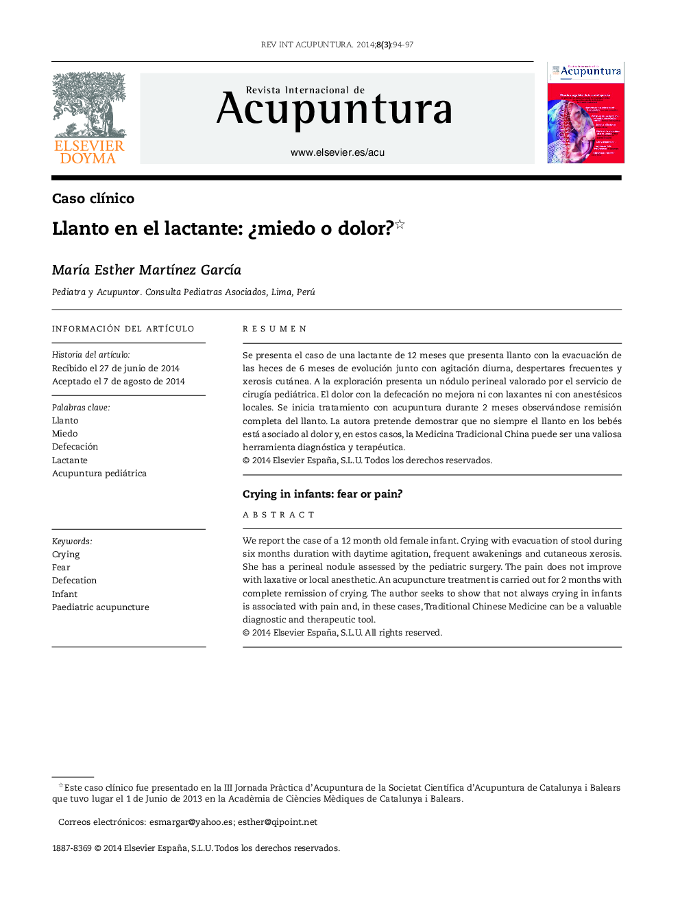 Llanto en el lactante: ¿miedo o dolor? 