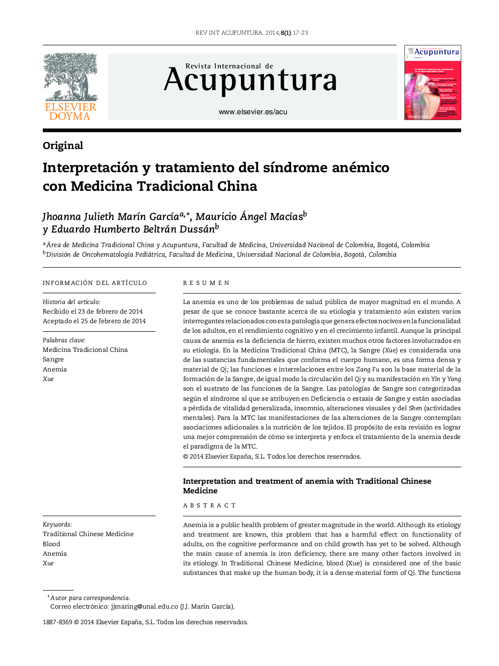 Interpretación y tratamiento del síndrome anémico con Medicina Tradicional China