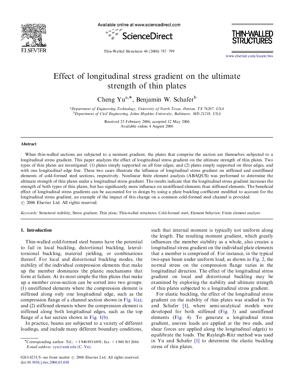 Effect of longitudinal stress gradient on the ultimate strength of thin plates