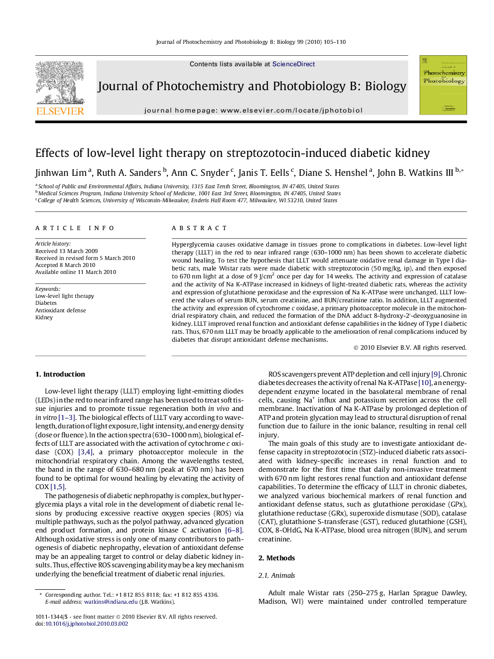 Effects of low-level light therapy on streptozotocin-induced diabetic kidney