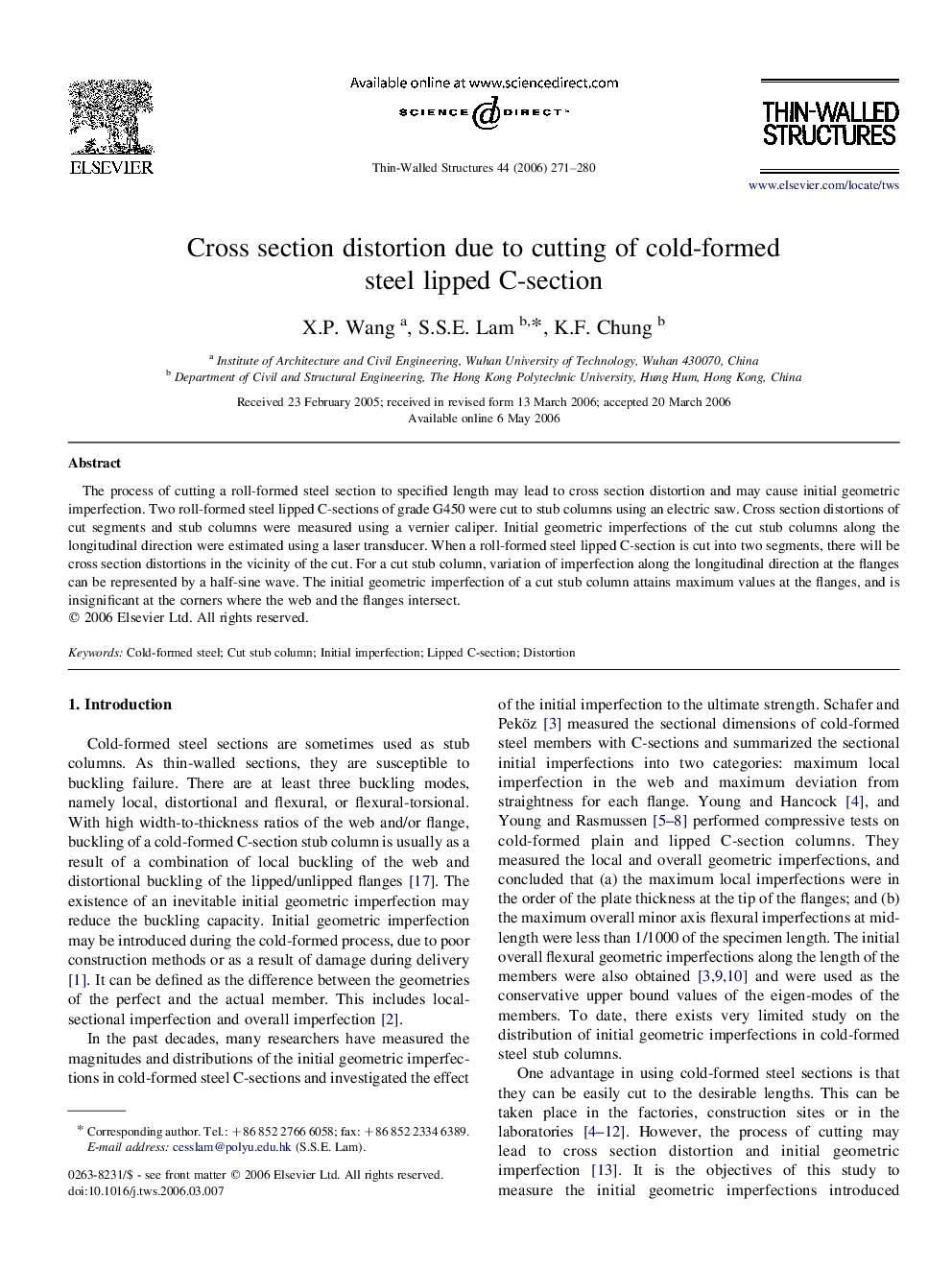 Cross section distortion due to cutting of cold-formed steel lipped C-section