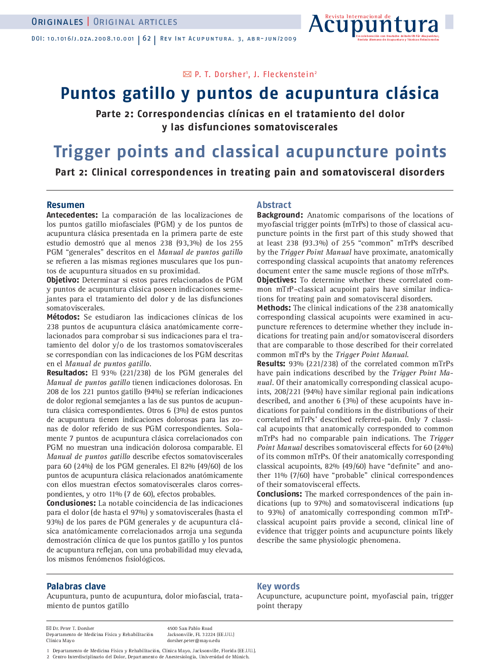 Puntos gatillo y puntos de acupuntura clásica: Parte 2: Correspondencias clínicas en el tratamiento del dolor y las disfunciones somatoviscerales