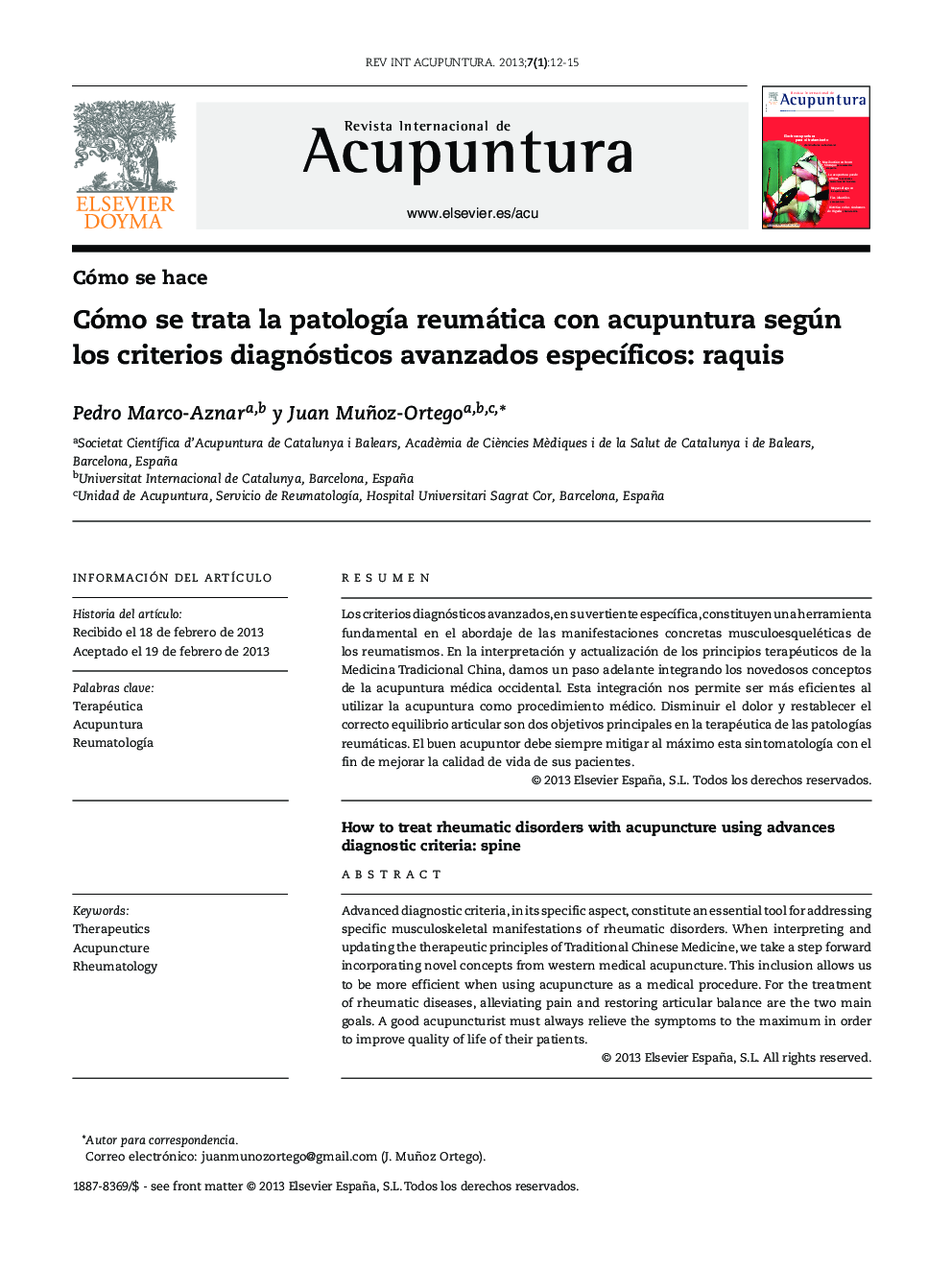 Cómo se trata la patología reumática con acupuntura según los criterios diagnósticos avanzados específicos: raquis