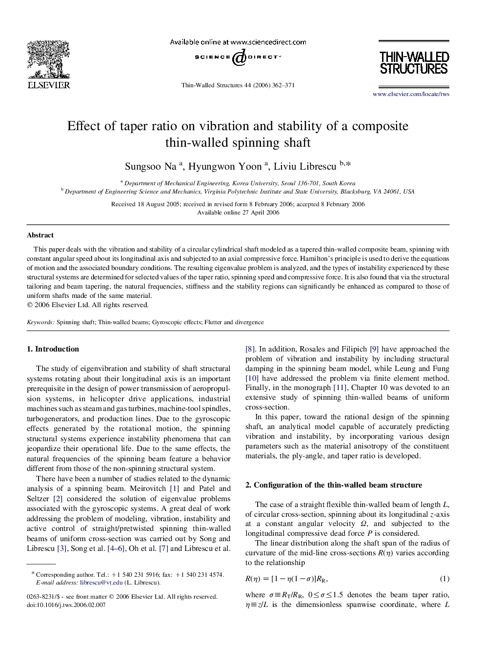 Effect of taper ratio on vibration and stability of a composite thin-walled spinning shaft