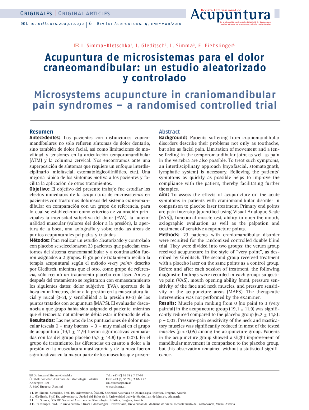 Acupuntura de microsistemas para el dolor craneomandibular: un estudio aleatorizado y controlado