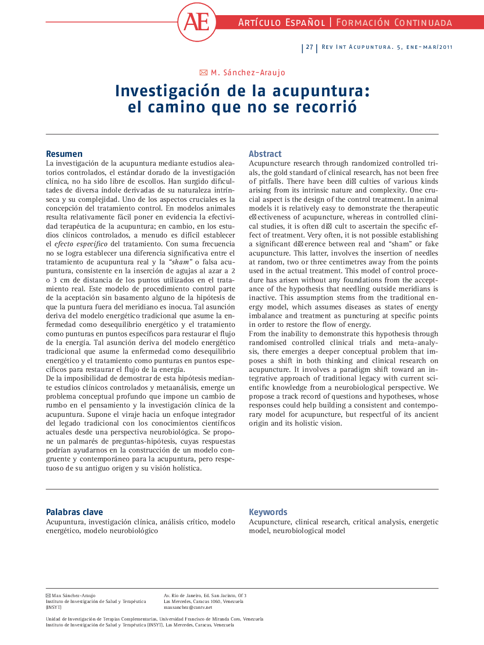 Investigación de la acupuntura: el camino que no se recorrió