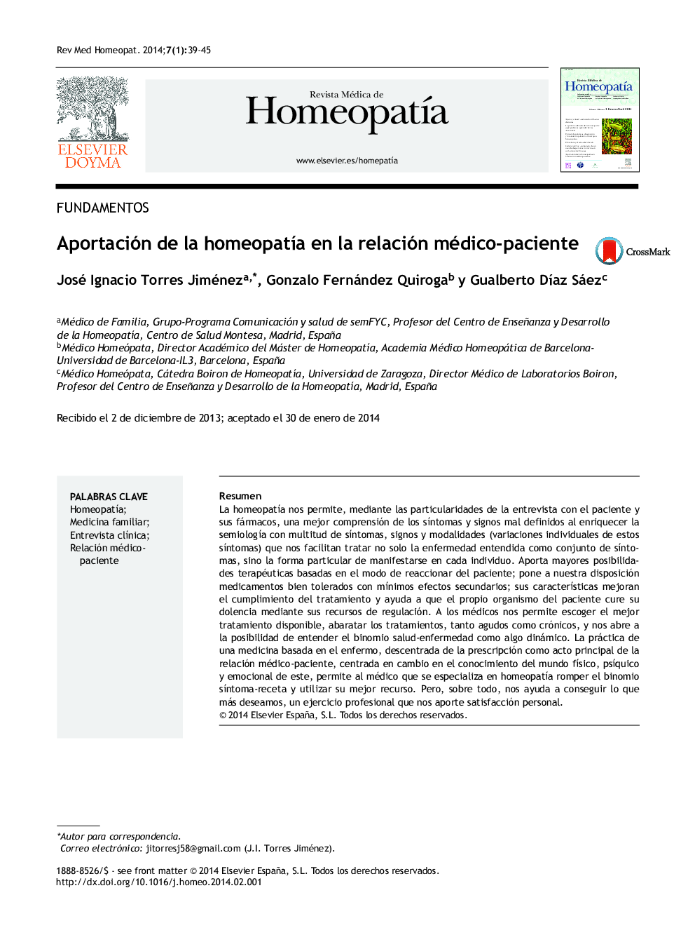 Aportación de la homeopatÃ­a en la relación médico-paciente