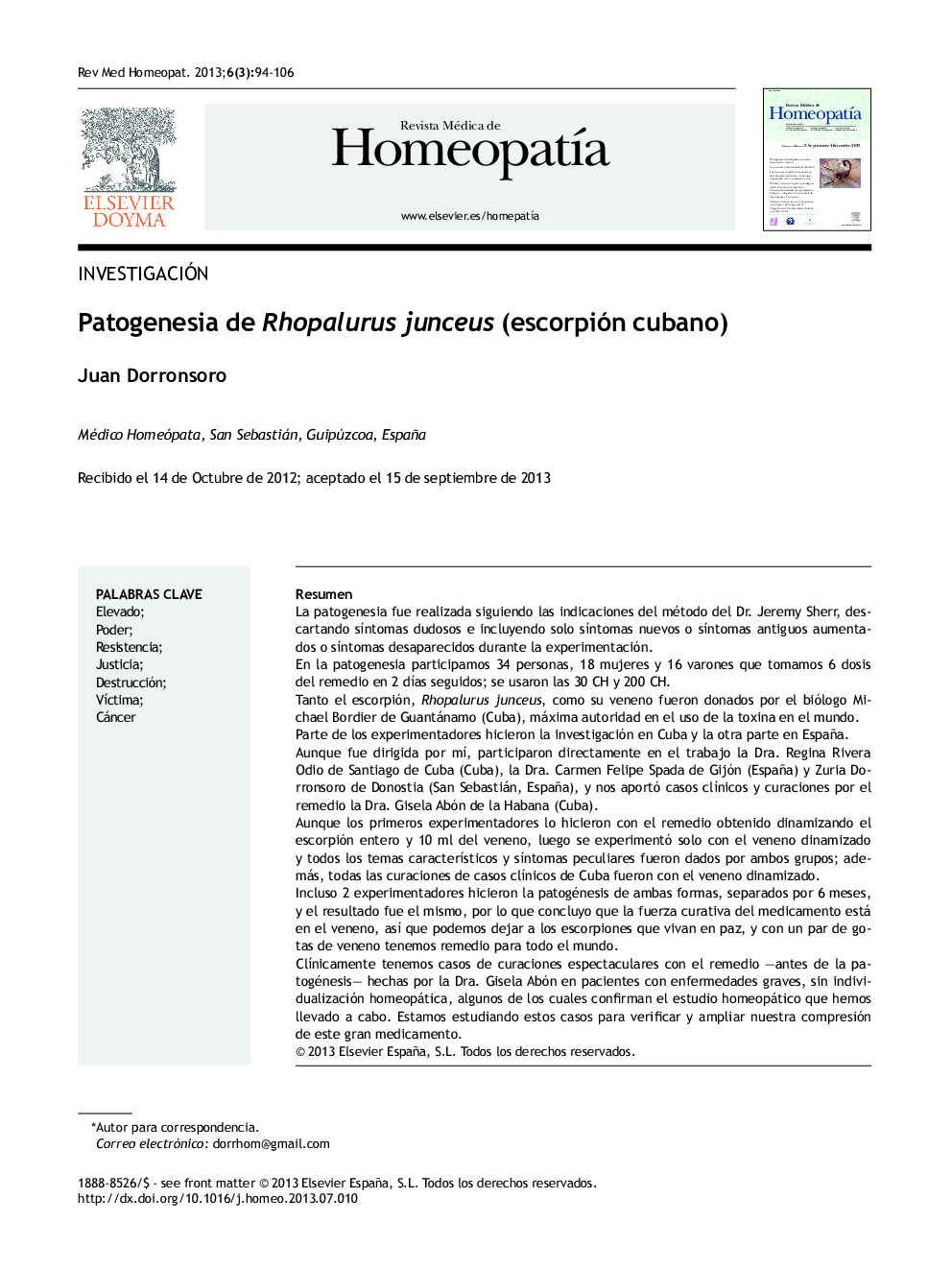 Patogenesia de Rhopalurus junceus (escorpión cubano)