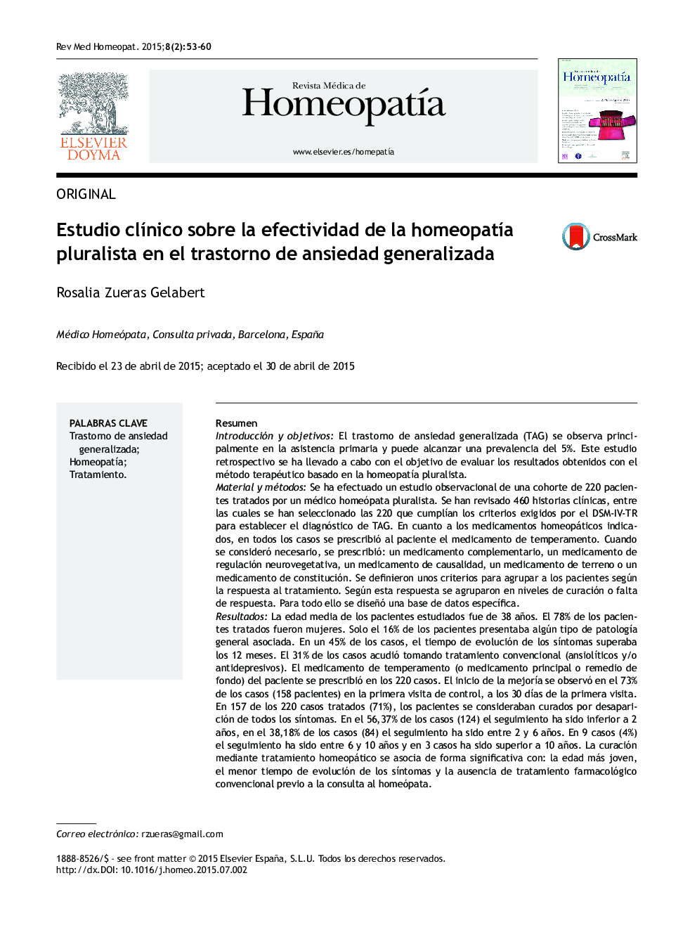 Estudio clÃ­nico sobre la efectividad de la homeopatÃ­a pluralista en el trastorno de ansiedad generalizada