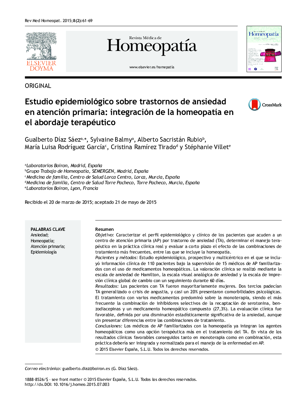 Estudio epidemiológico sobre trastornos de ansiedad en atención primaria: integración de la homeopatía en el abordaje terapéutico