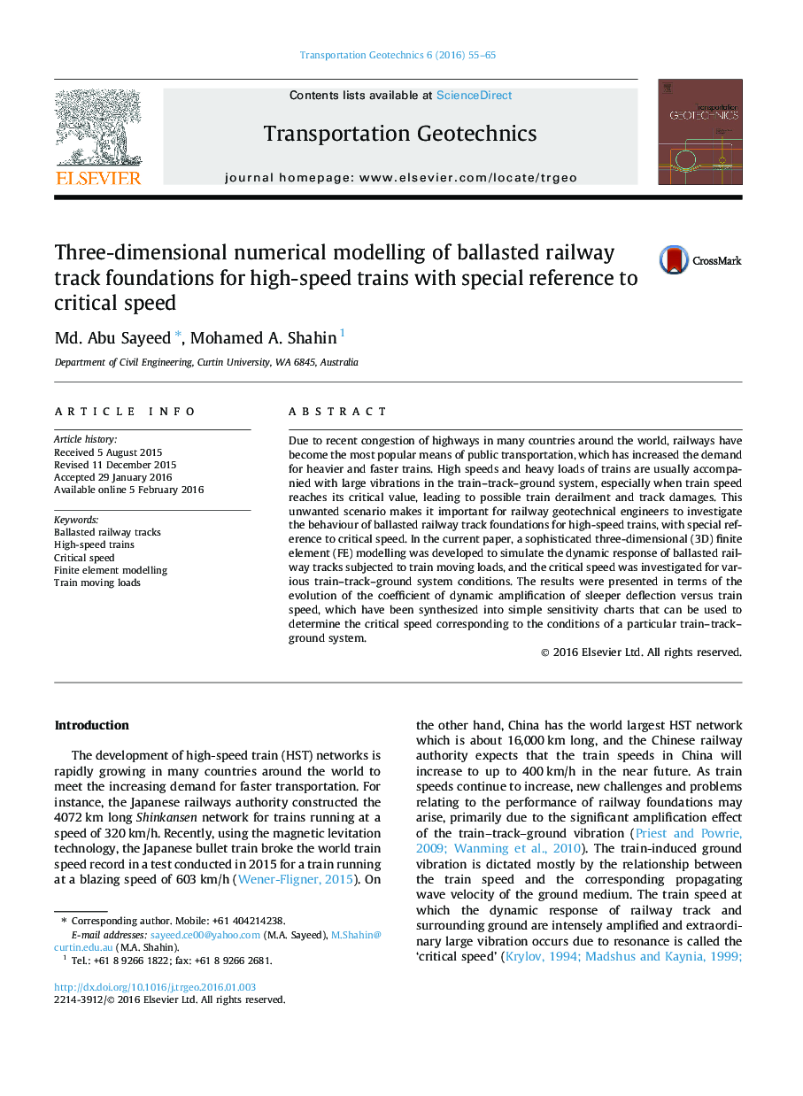 Three-dimensional numerical modelling of ballasted railway track foundations for high-speed trains with special reference to critical speed