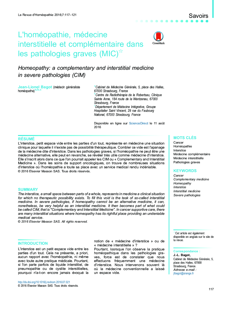 L'homéopathie, médecine interstitielle et complémentaire dans les pathologies graves (MIC)