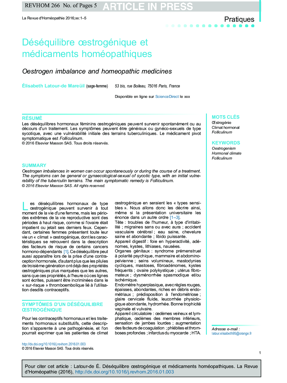 Déséquilibre Åstrogénique et médicaments homéopathiques