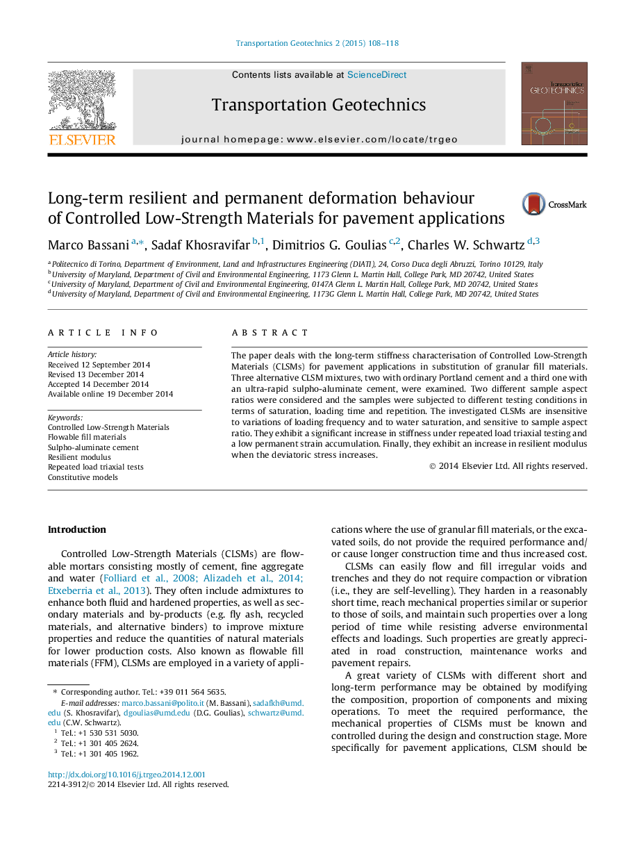 Long-term resilient and permanent deformation behaviour of Controlled Low-Strength Materials for pavement applications