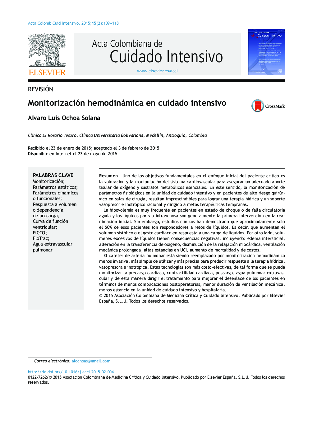 Monitorización hemodinámica en cuidado intensivo