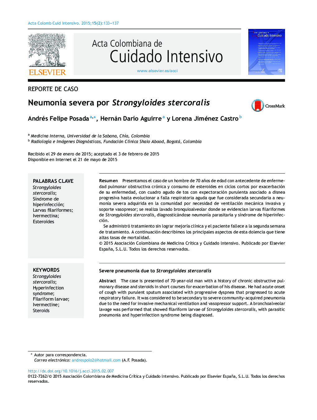 NeumonÃ­a severa por Strongyloides stercoralis
