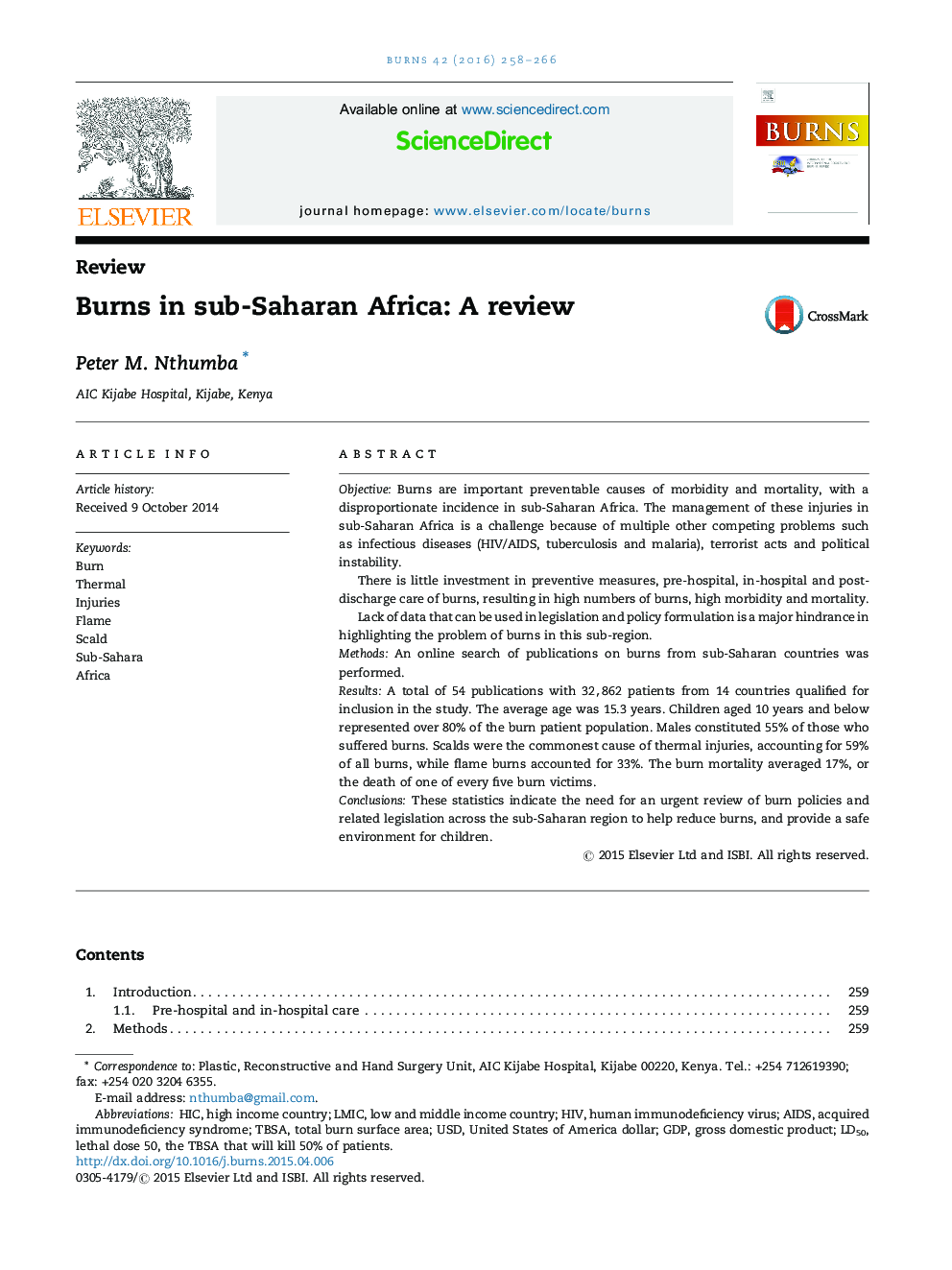 Burns in sub-Saharan Africa: A review