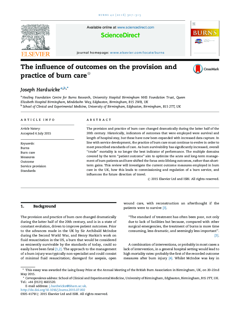 The influence of outcomes on the provision and practice of burn care 