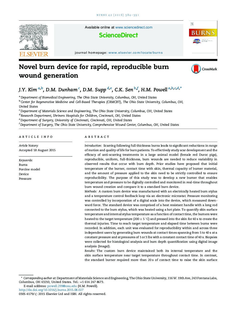 Novel burn device for rapid, reproducible burn wound generation