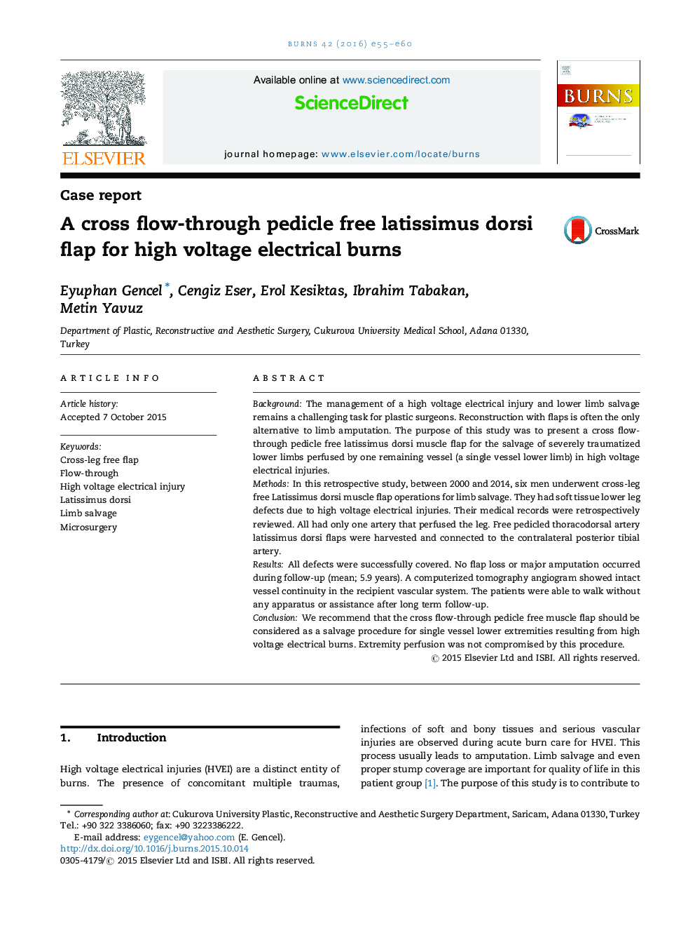 A cross flow-through pedicle free latissimus dorsi flap for high voltage electrical burns