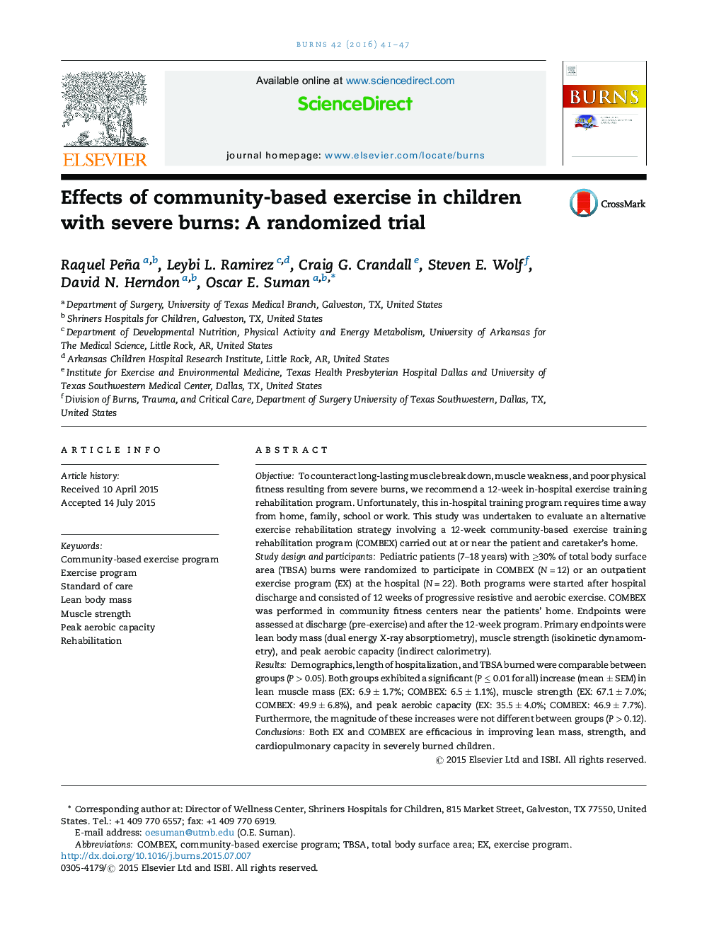 Effects of community-based exercise in children with severe burns: A randomized trial