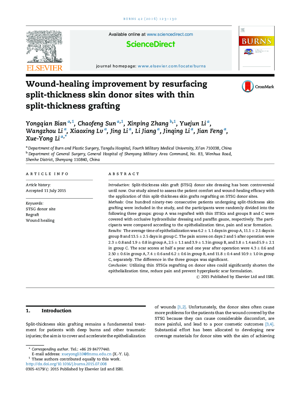 Wound-healing improvement by resurfacing split-thickness skin donor sites with thin split-thickness grafting