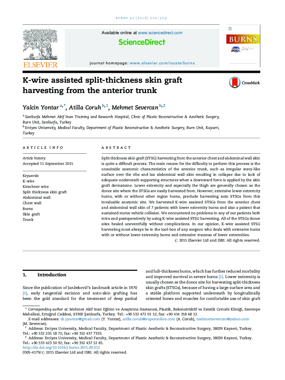K-wire assisted split-thickness skin graft harvesting from the anterior trunk