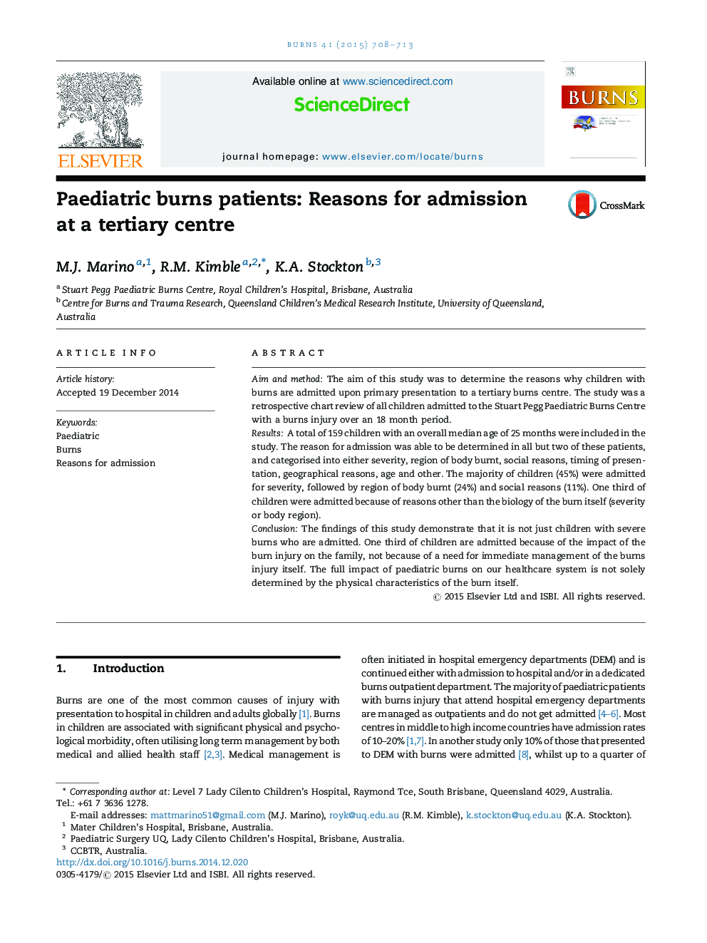 Paediatric burns patients: Reasons for admission at a tertiary centre