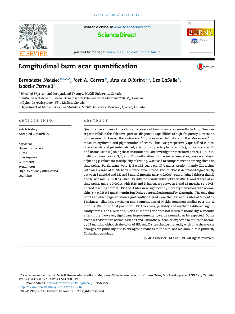 Longitudinal burn scar quantification