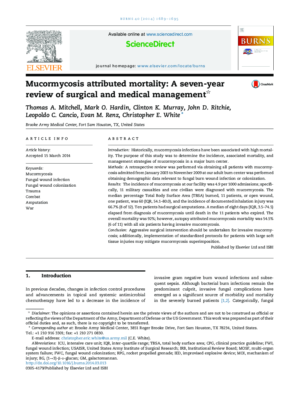 Mucormycosis attributed mortality: A seven-year review of surgical and medical management 