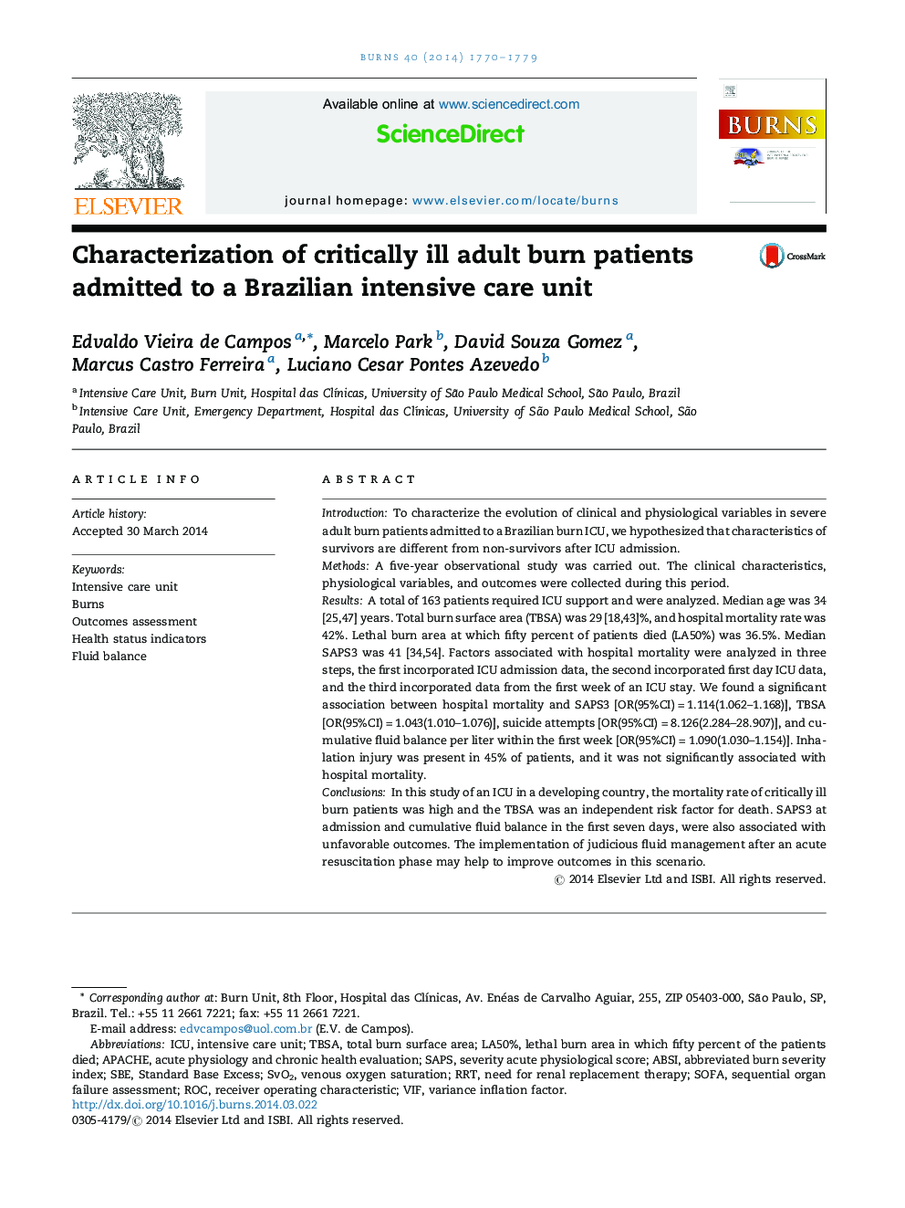 Characterization of critically ill adult burn patients admitted to a Brazilian intensive care unit