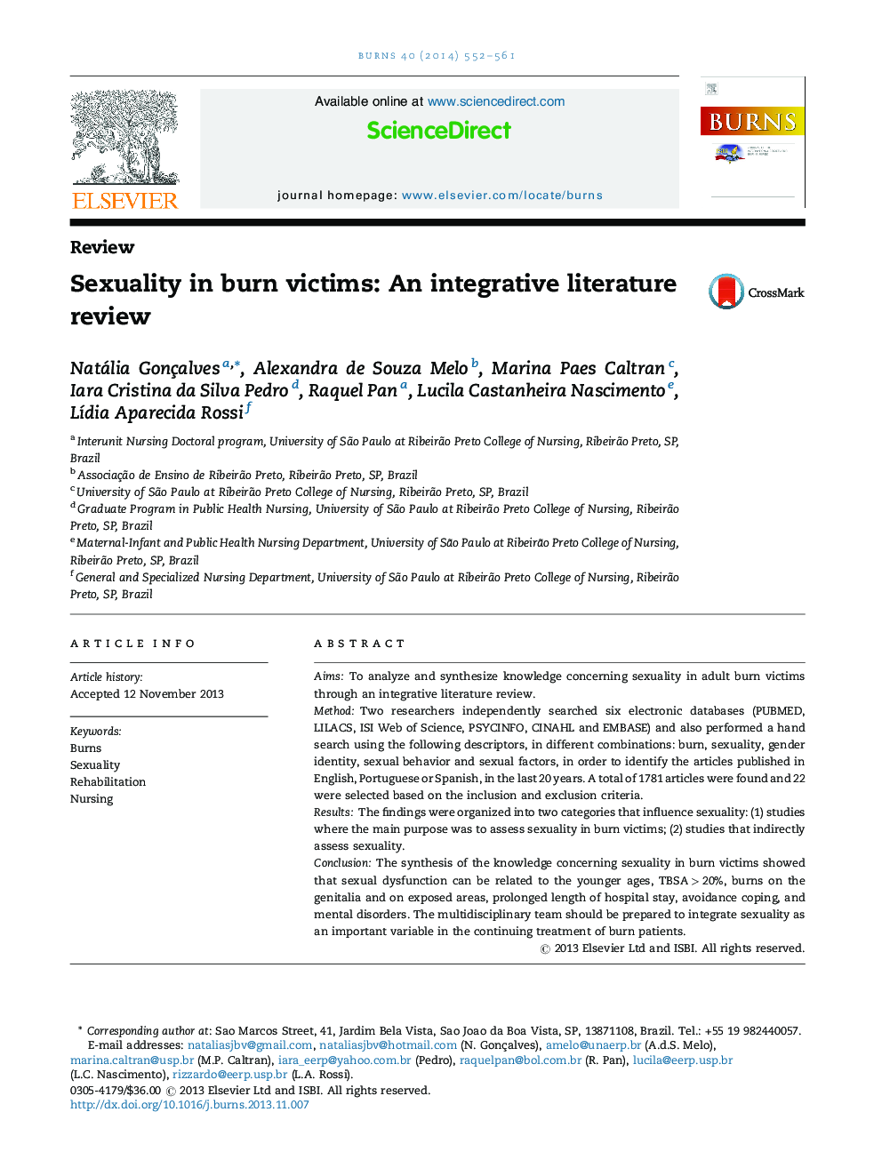 Sexuality in burn victims: An integrative literature review