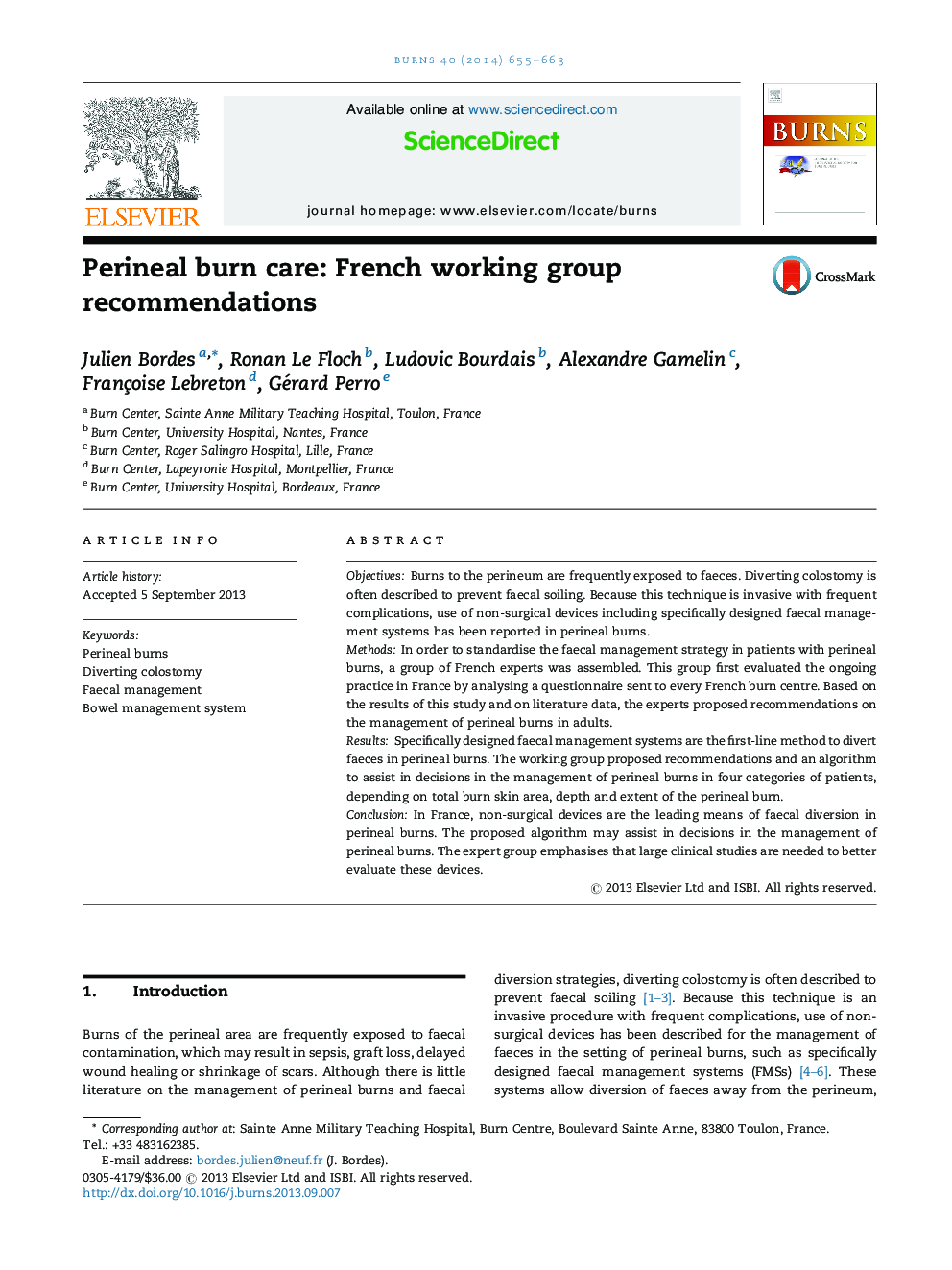 Perineal burn care: French working group recommendations