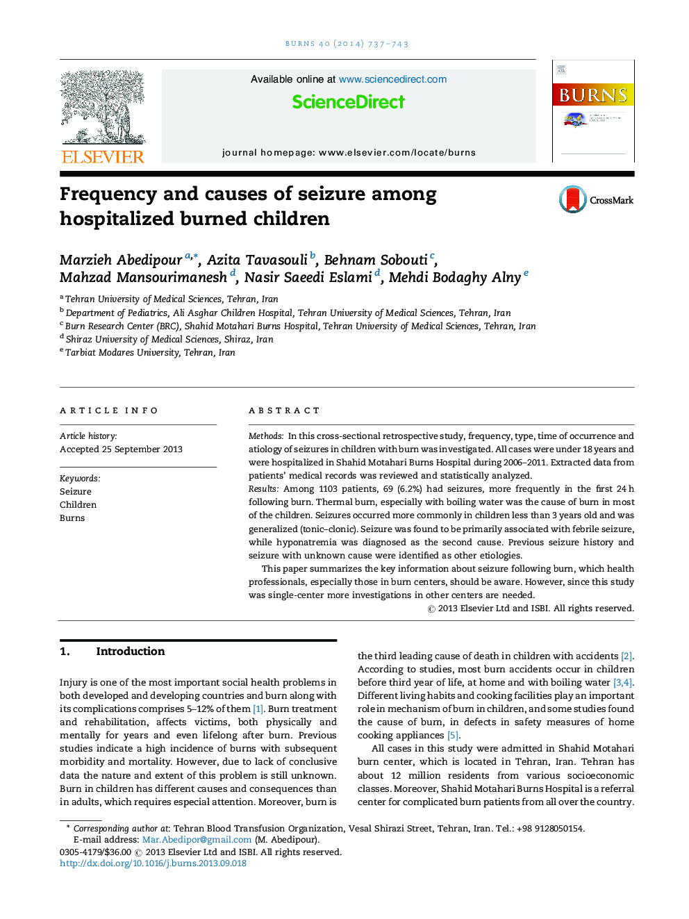 Frequency and causes of seizure among hospitalized burned children