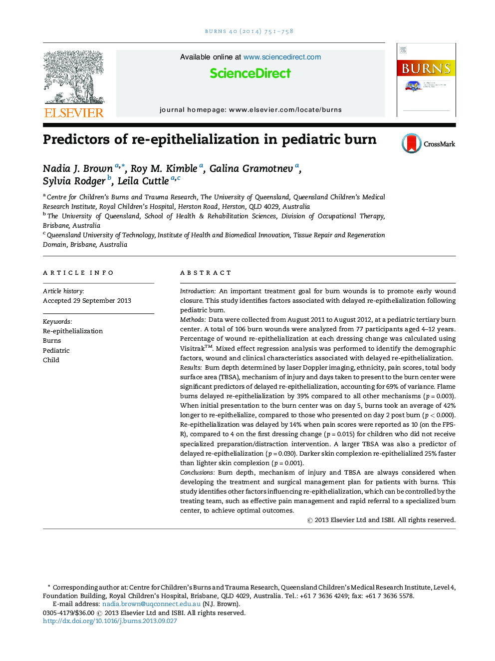 Predictors of re-epithelialization in pediatric burn