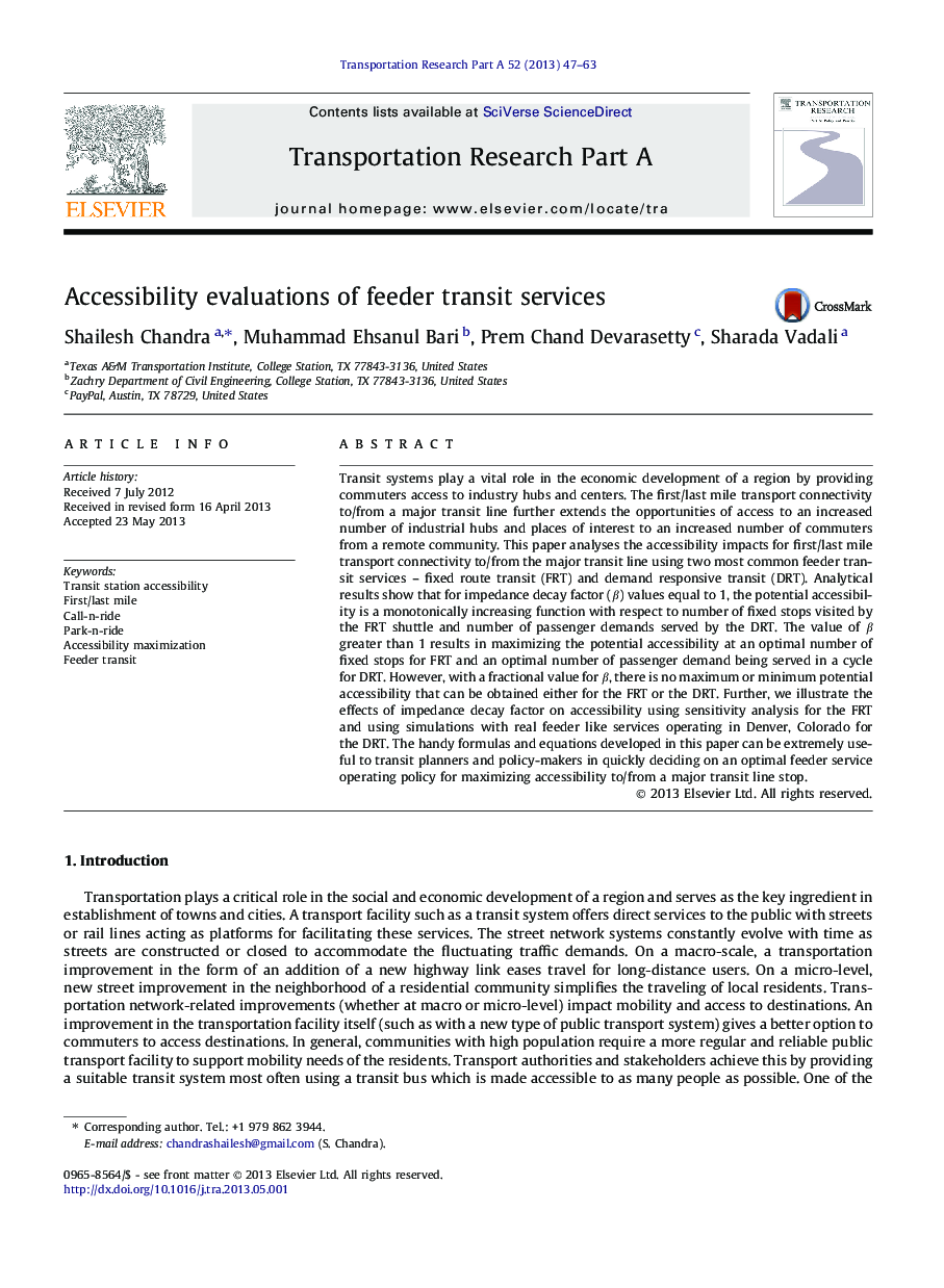 Accessibility evaluations of feeder transit services