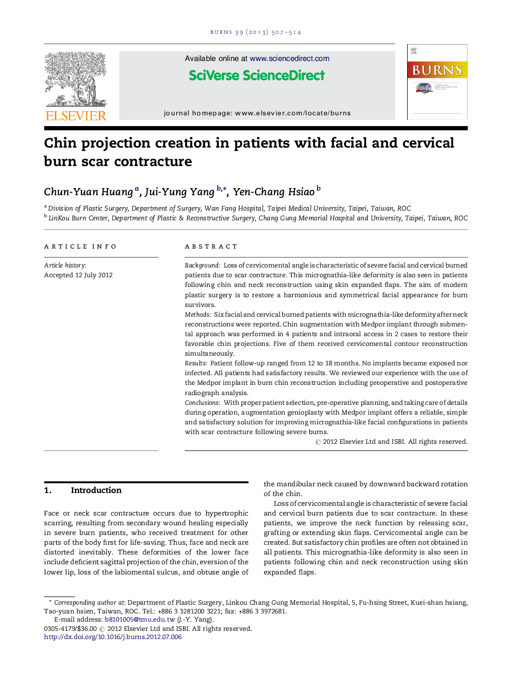 Chin projection creation in patients with facial and cervical burn scar contracture