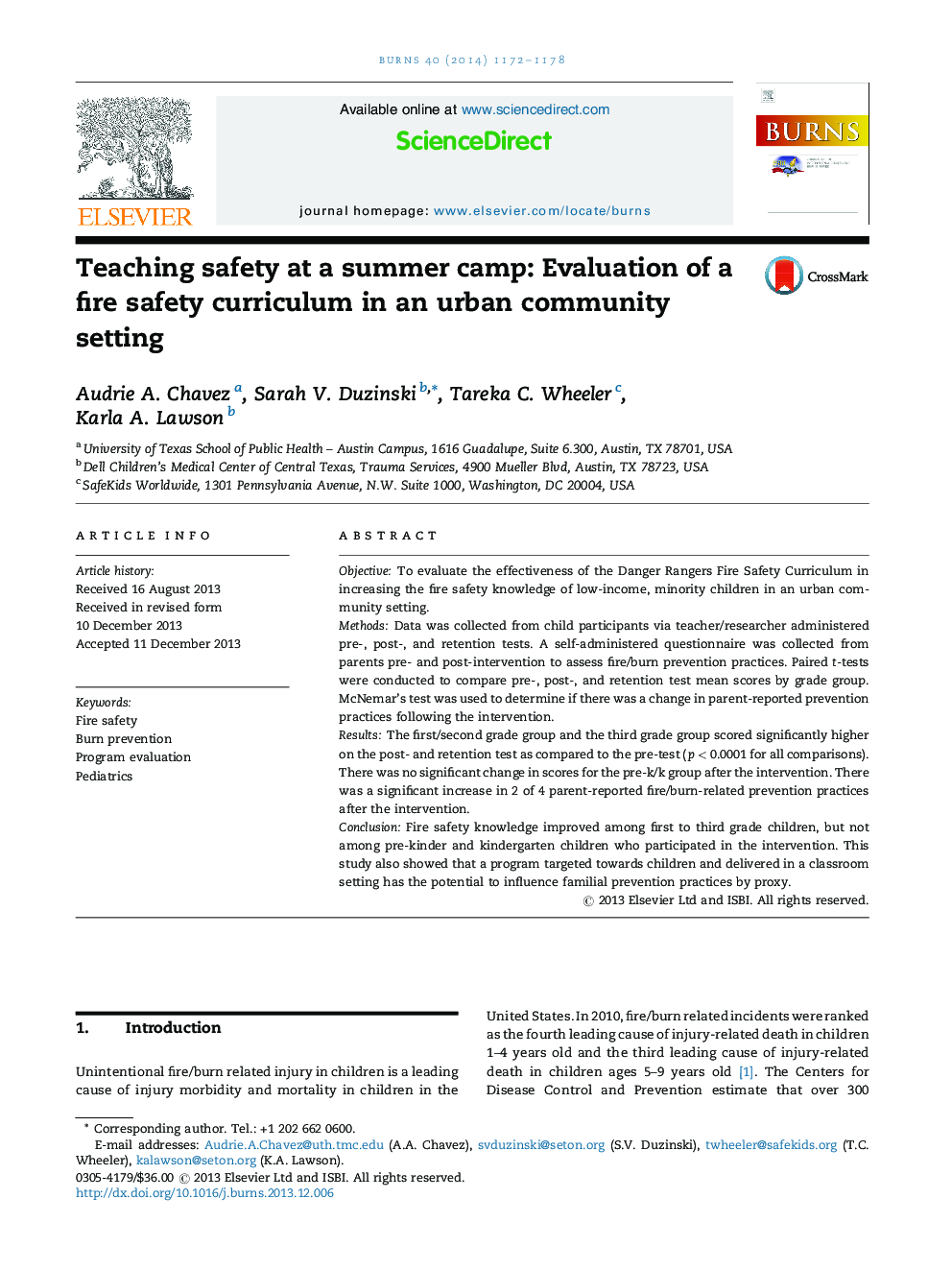 Teaching safety at a summer camp: Evaluation of a fire safety curriculum in an urban community setting