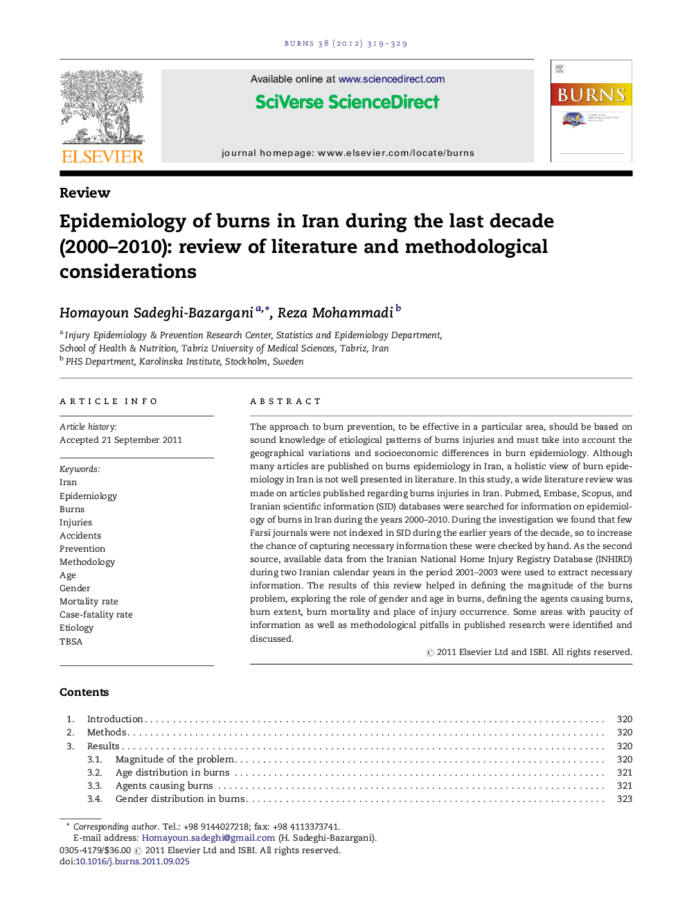 Epidemiology of burns in Iran during the last decade (2000–2010): review of literature and methodological considerations