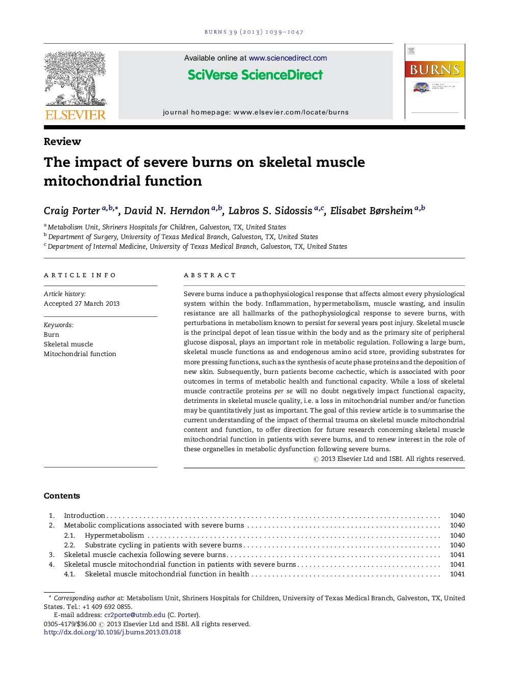 The impact of severe burns on skeletal muscle mitochondrial function