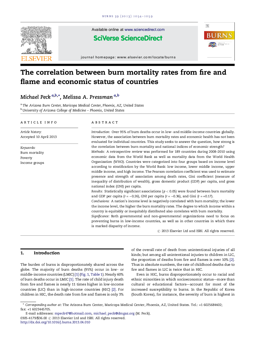 The correlation between burn mortality rates from fire and flame and economic status of countries