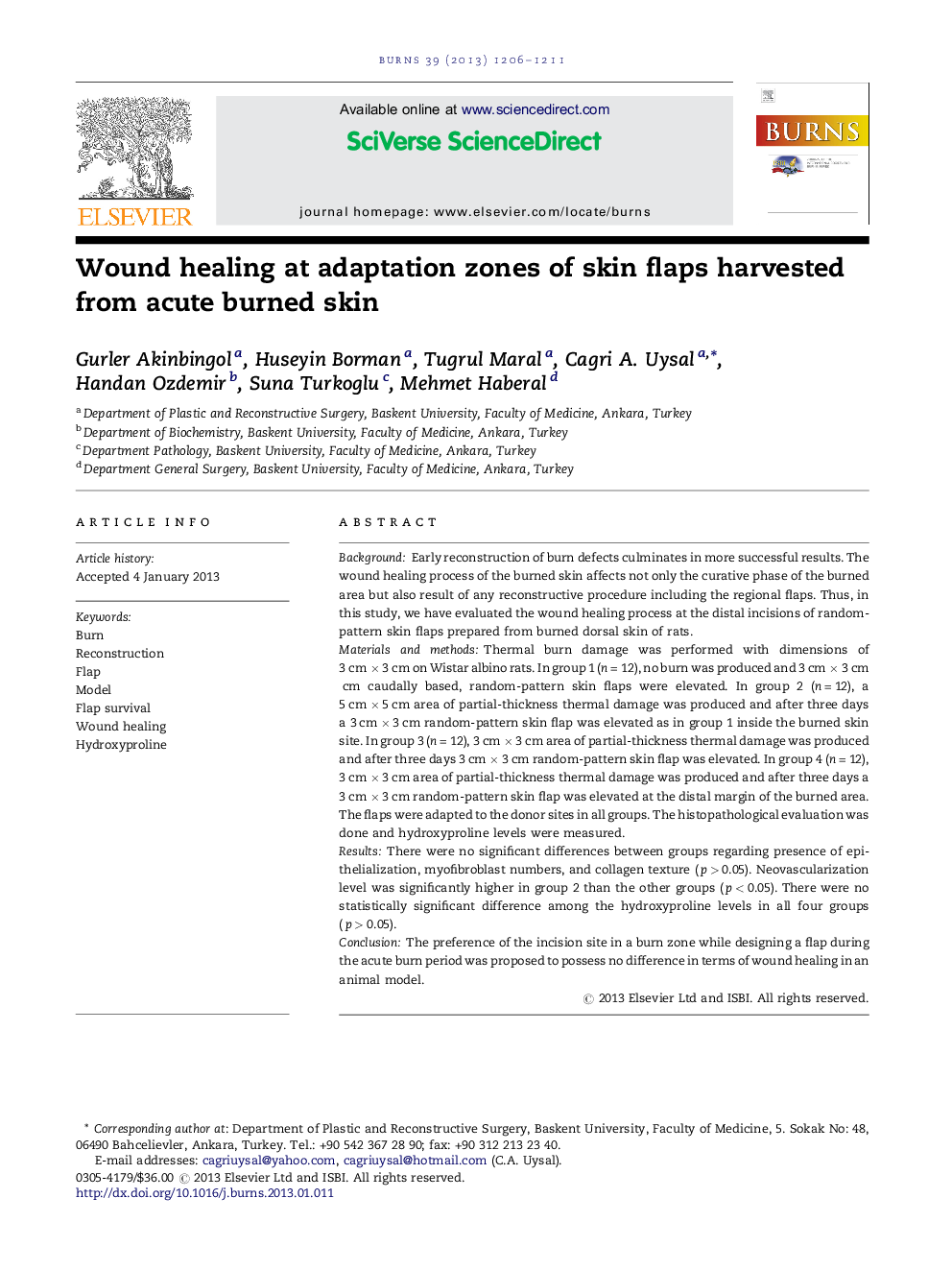 Wound healing at adaptation zones of skin flaps harvested from acute burned skin