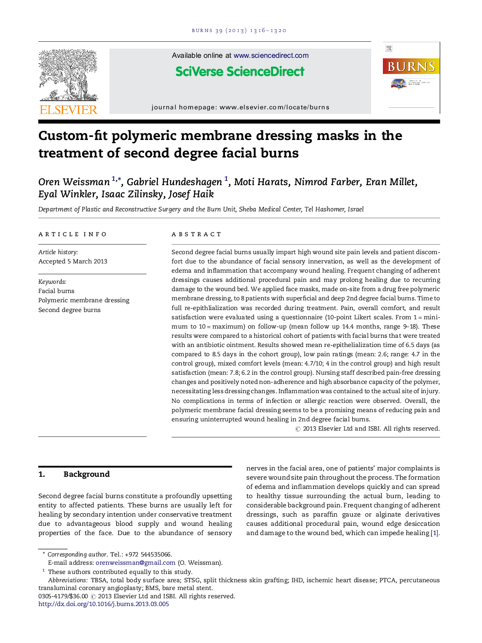 Custom-fit polymeric membrane dressing masks in the treatment of second degree facial burns