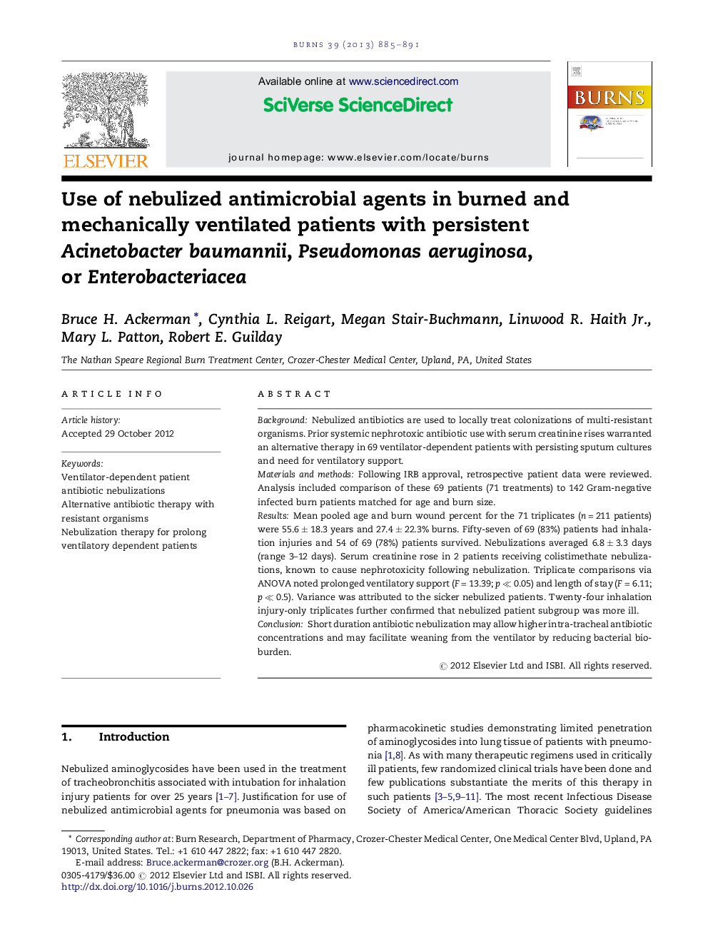 عکس صفحه اول مقاله: Use of nebulized antimicrobial agents in burned and mechanically ventilated patients with persistent Acinetobacter baumannii, Pseudomonas aeruginosa, or Enterobacteriacea Use of nebulized antimicrobial agents in burned and mechanically ventilated patients with persistent Acinetobacter baumannii, Pseudomonas aeruginosa, or Enterobacteriacea