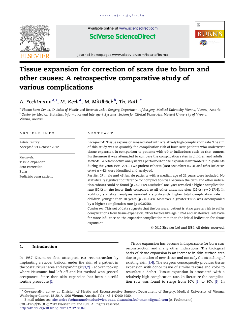 Tissue expansion for correction of scars due to burn and other causes: A retrospective comparative study of various complications