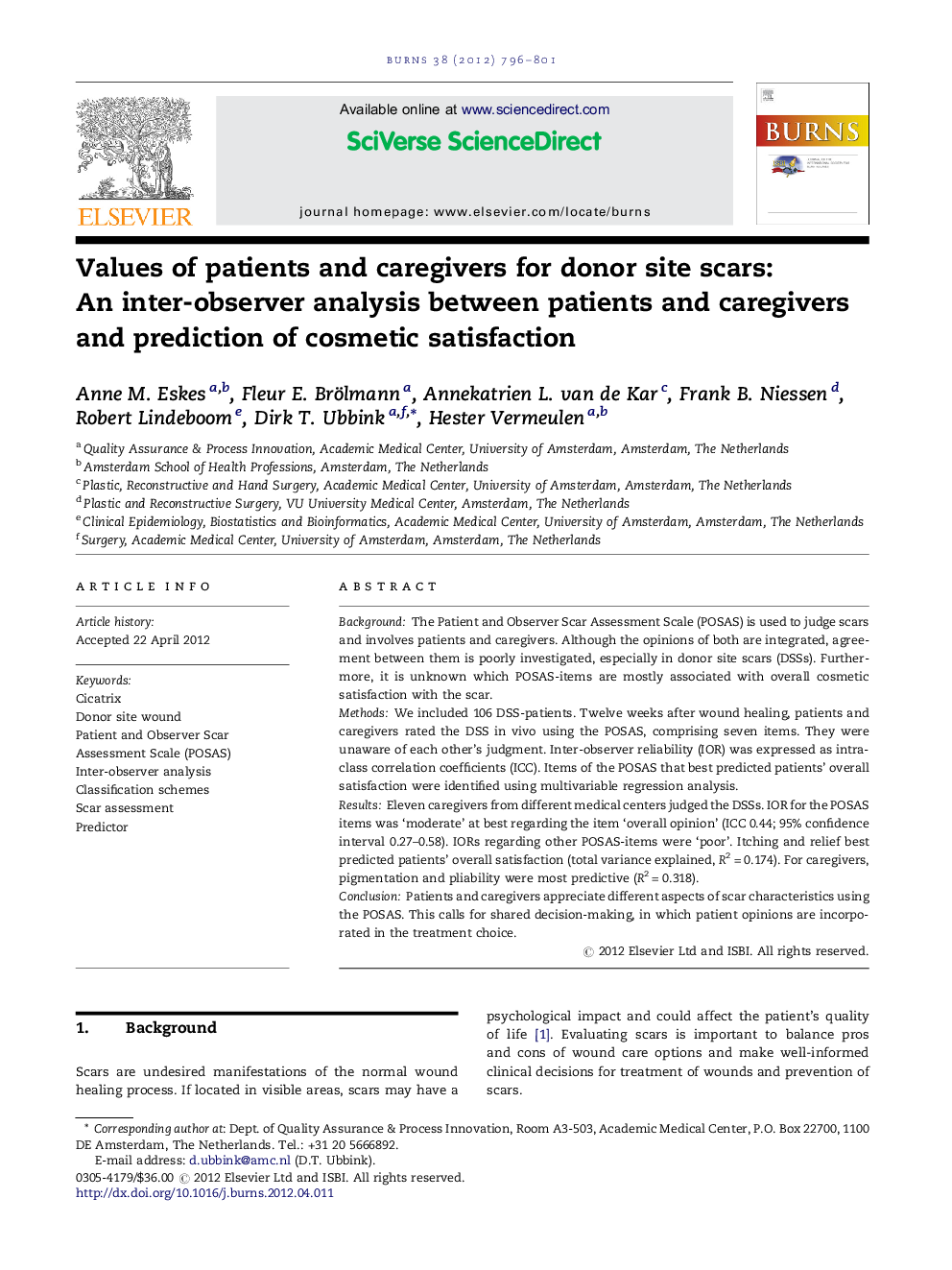 Values of patients and caregivers for donor site scars: An inter-observer analysis between patients and caregivers and prediction of cosmetic satisfaction